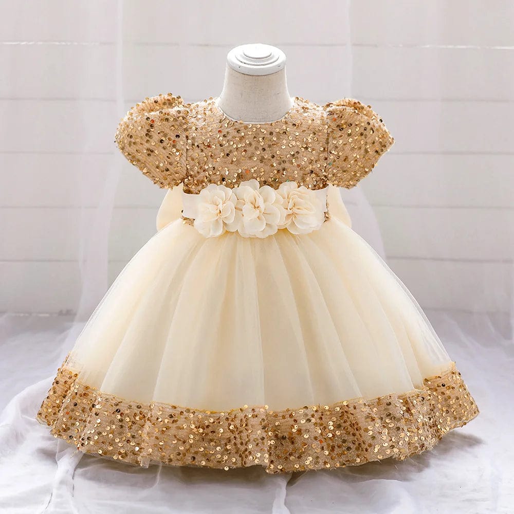 Showlu Fashion Store gold / 70 (3-6M) Bow Christmas Baby Girl Dresse Infant Sequin 1st Birthday Red Party Wedding Prom Kids Dresses For Girl Lace Flower Princess Gown