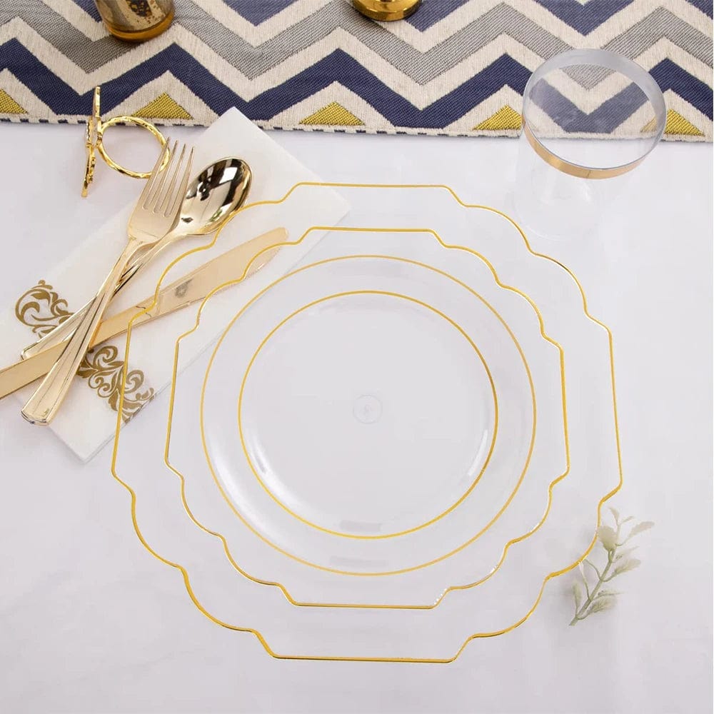  Showlu Fashion Store gold 70pcs Disposable Party Cutlery Plastic Dinner Plate With Cutlery Cup Napkin Combination Birthday Wedding Party Supplies 10 Person Set