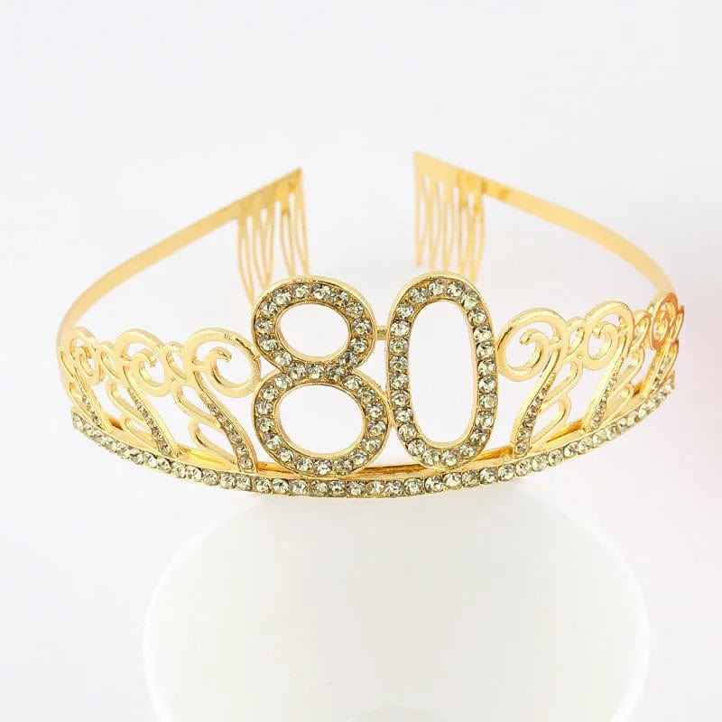  Showlu Fashion Store Gold 80 tiara Gold 30 40 50 60 Birthday Queen Tiara Birthday Crystal Crown for Women 30th 40th 50th 60th Birthday Party Decoration Cake Topper