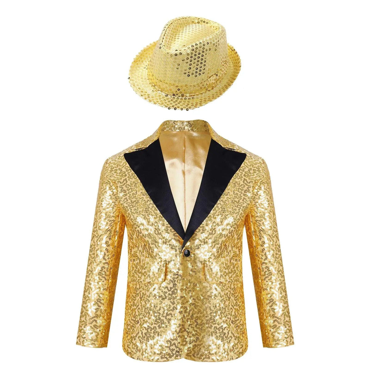  Showlu Fashion Store Gold A / 6 Kids Boys Stylish Sequins Suit Lapel One Button Jacket Coat Wedding Banquet Party Modern Jazz Dancing Performance Blazer Tuxedo