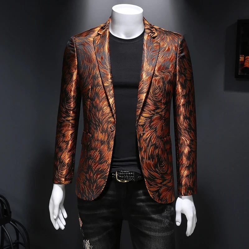 SHOWLU FASHION STORE Gold / Asia M 45-53KG Spring Luxury Embroidery Men Blazers New Men Gold Yarn Casual Suit Jacket Stage Dress High Quality Wedding Business Bleazer Man