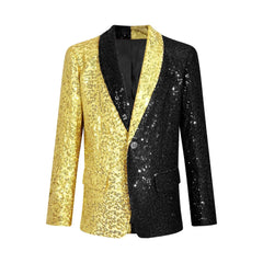  Showlu Fashion Store Gold Black B / 6 Kids Boys Stylish Sequins Suit Lapel One Button Jacket Coat Wedding Banquet Party Modern Jazz Dancing Performance Blazer Tuxedo