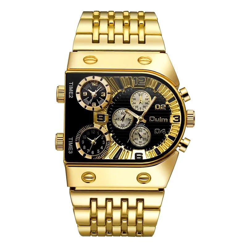  Showlu Fashion Store gold black New Sport Gold Steel Watches Men Super Big Large Dial Male Quartz Clock Decorative Compass Luxury Men's Wrist Watch