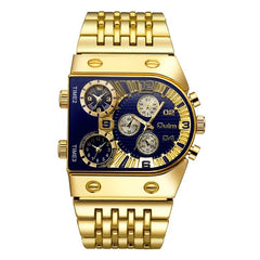  Showlu Fashion Store gold blue New Sport Gold Steel Watches Men Super Big Large Dial Male Quartz Clock Decorative Compass Luxury Men's Wrist Watch