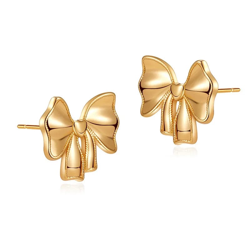  Showlu Fashion Store Gold-color High Quality Copper-Plated 18k Real Gold Sweet Bow Design Earrings Simple Ins Earrings For Women Jewelry Gift Wholesale