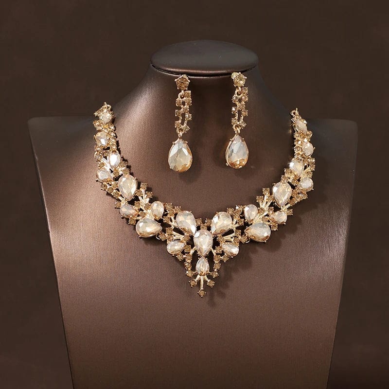  Showlu Fashion Store Gold-color Itacazzo Bride Wedding Luxury Necklace Earring Set Exquisite and Elegant for Ladies Suitable for Party Festivals