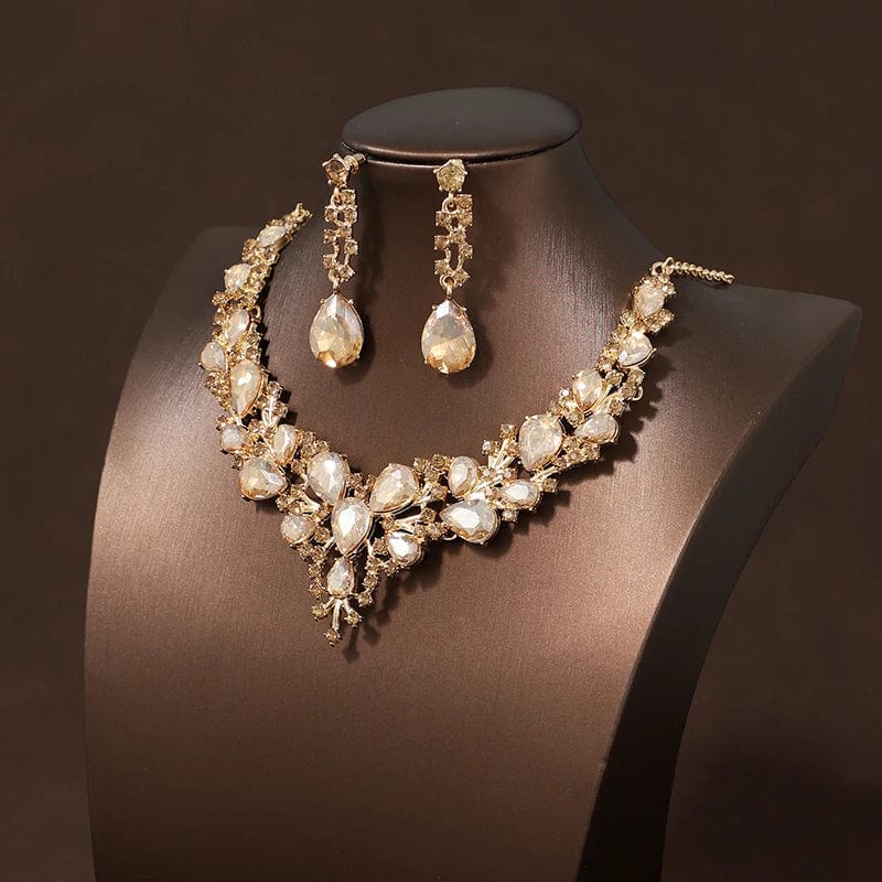  Showlu Fashion Store Gold-color Itacazzo Bride Wedding Luxury Necklace Earring Set Exquisite and Elegant for Ladies Suitable for Party Festivals