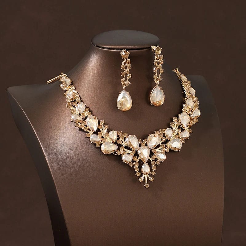  Showlu Fashion Store Gold-color Itacazzo Bride Wedding Luxury Necklace Earring Set Exquisite and Elegant for Ladies Suitable for Party Festivals