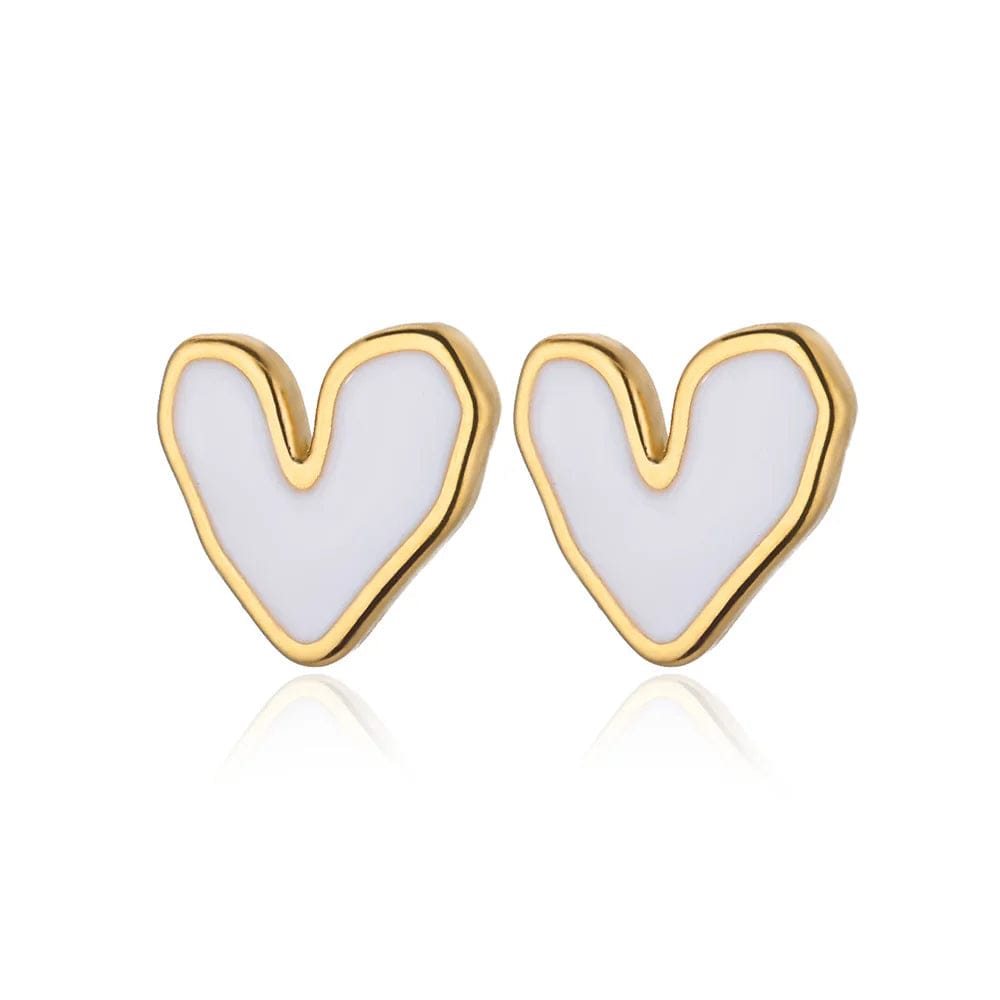  Showlu Fashion Store Gold Color Stainless Steel Heart Shaped Set Zircon Stud Earrings for Women Delicate Hoops Earring Wedding Party Jewelry Gifts