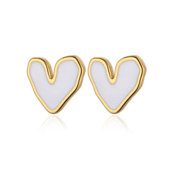  Showlu Fashion Store Gold Color Stainless Steel Heart Shaped Set Zircon Stud Earrings for Women Delicate Hoops Earring Wedding Party Jewelry Gifts