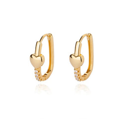  Showlu Fashion Store Gold Color Stainless Steel Heart Shaped Set Zircon Stud Earrings for Women Delicate Hoops Earring Wedding Party Jewelry Gifts