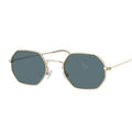 Showlu Fashion Store women's square metal sunglasses with gold frame, deep green mirror lenses, UV400 protection, stylish and trendy.