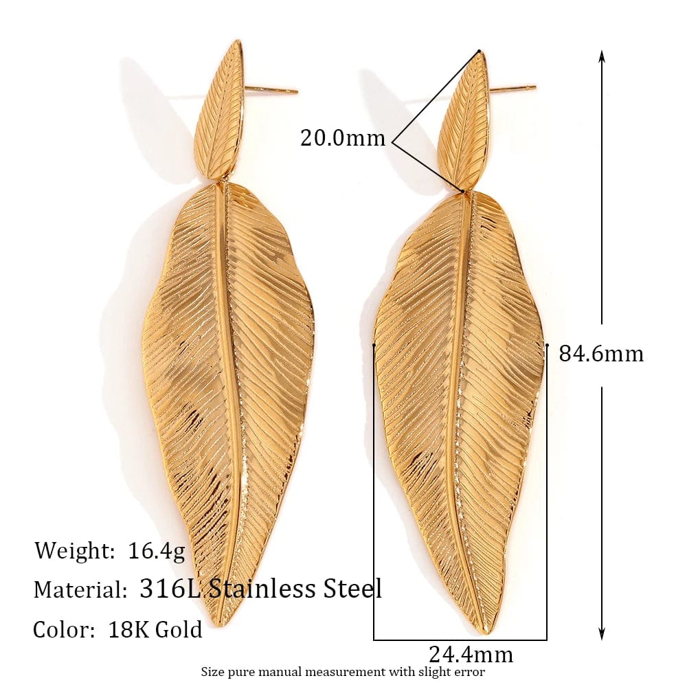  Showlu Fashion Store Gold MamacitaSlay Elegant Beach Leaves Drop 316L Stainless Steel Earrings For Women 2024 Trending Luxury Quality Jewelry Wholesale