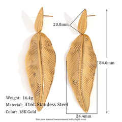  Showlu Fashion Store Gold MamacitaSlay Elegant Beach Leaves Drop 316L Stainless Steel Earrings For Women 2024 Trending Luxury Quality Jewelry Wholesale