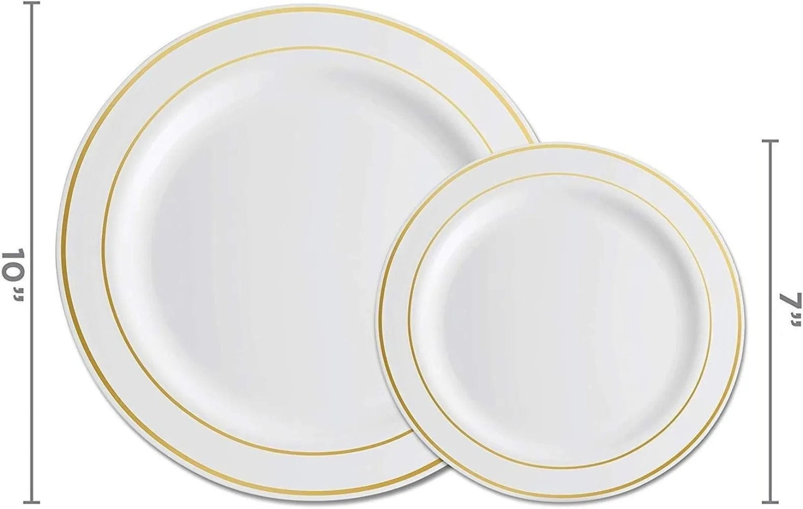  Showlu Fashion Store Gold Rim / United States Munfix 600 Piece Gold Plastic Dinnerware Set, Disposable - 100 Gold Rim 10 inch and 7 Inch Plates, 300 Gold Silverware