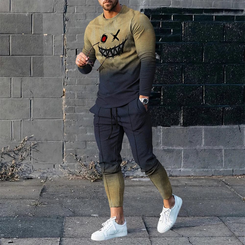 SHOWLU FASHION STORE Gold / S Summer Men's 2 Piece Sets Tracksuits Long Sleeve T Shirt+Long Sweatpants Set Streetwear Sportstreet Men Oversized Men Clothing