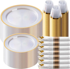 Showlu Fashion Store Gold / United States / 350 Piece 350 Piece Plastic Dinnerware Set for Party,Clear Disposable Plates for 50 Guests ,Include: Dinner Plastic Plates, Rolled Napkins