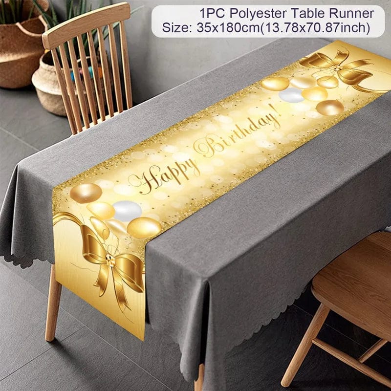  Showlu Fashion Store Golden Birthday Door Curtain Backdrop 30 40 50 Happy Birthday Tablecloth Table Runner Balloon Birthday Party Decoration For Home