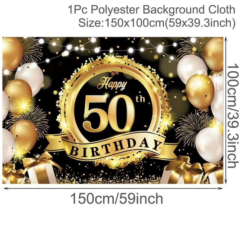  Showlu Fashion Store Golden Birthday Door Curtain Backdrop 30 40 50 Happy Birthday Tablecloth Table Runner Balloon Birthday Party Decoration For Home