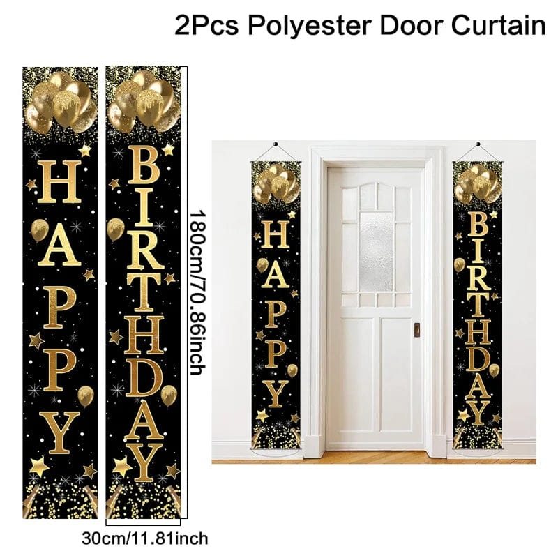  Showlu Fashion Store Golden Birthday Door Curtain Backdrop 30 40 50 Happy Birthday Tablecloth Table Runner Balloon Birthday Party Decoration For Home