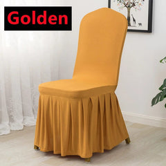  Showlu Fashion Store Golden Pleated Skirt Stretch Spandex Dining Chair Cover Removable Weddings Banquet Chair Protectors Party Hotel Washable Seat Covers