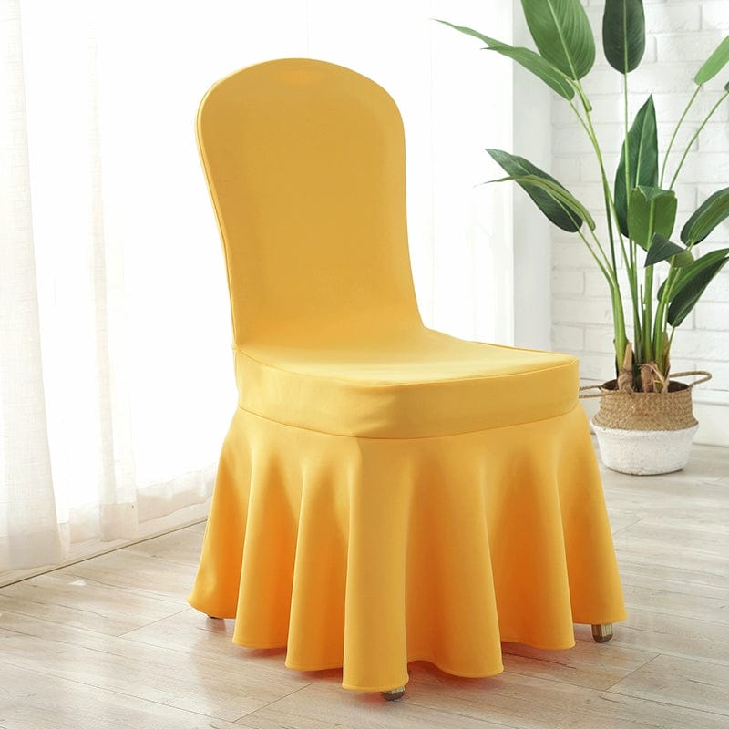  Showlu Fashion Store Golden yellow air layer Sun skirt chair cover Thickened Air Layer Conference Hotel White Banquet Elastic Chair Cover Hotel Dedicated for Home Use and Restaurants Chair Cover One-Piece