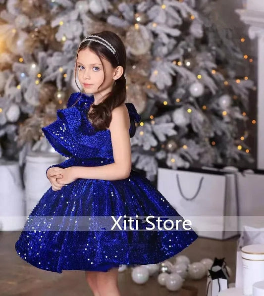 Showlu Fashion Store Gorgeous Blue / 80CM(6M-12M) Baby Lush Birthday Party Dress For Girls Elegant Sequin Evening Dresses For Teenage Girls Party Frock For Wedding Kids vestido