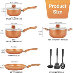  Showlu Fashion Store Granite Pots and Pans Set Ultra Nonstick,11 Piece Die-Cast Cookware Sets with Frying Pan, Sauce Pan, Stockpot, Stay Cool Handle