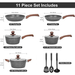  Showlu Fashion Store Granite Pots and Pans Set Ultra Nonstick,11 Piece Die-Cast Cookware Sets with Frying Pan, Sauce Pan, Stockpot, Stay Cool Handle