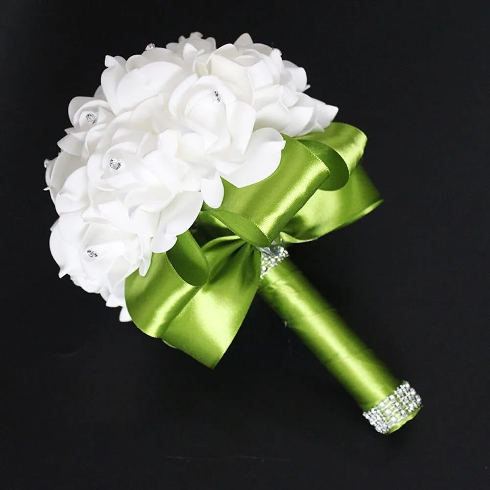 Showlu Fashion Store Grass Green Bridal Bridesmaid Wedding Bouquet 12 Colors Roses Artificial Holding Flowers Mariage Bouquet Wedding Accessories