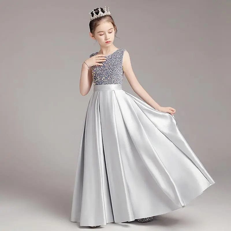 Showlu Fashion Store Gray / 110 Children Girl Dress Shiny Luxury Princess Dresses Piano Competition Costume Clothes Evening Birthday Party Dresses Daughter Gift