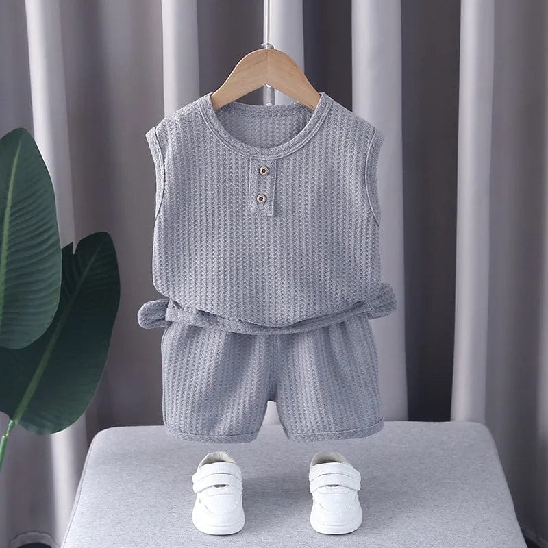  Showlu Fashion Store GRAY / 12M Summer Boys Clothes Round Neck Sleeveless Vest T-Shirt Suit Baby Boy Clothing Shorts 2 Piece Set