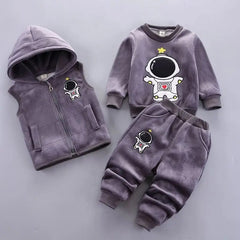 Showlu Fashion Store Gray 2 / 6-12M Autumn Winter Baby Boys Clothes Sets Thick Fleece Cartoon Bear Jacket Vest Pants 3Pcs Cotton Sport Suit For Girls Warm Outfits