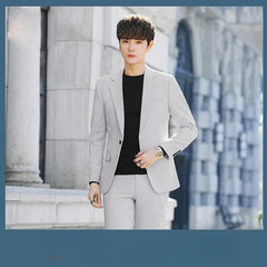  Showlu Fashion Store Gray 2 Pcs / Asian S is Eur XXS S-4XL Men's Business Casual Suit Korean Style Trendy Slim Fit 2 Piece Set Solid Color Blazer Pants Groom Wedding Dress Party