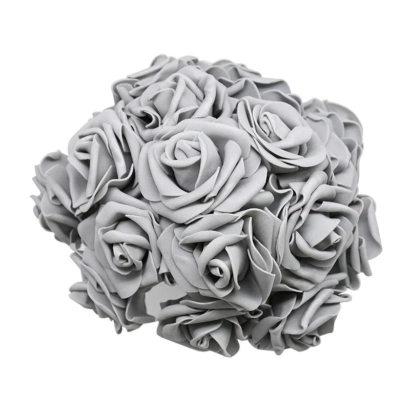 Showlu Fashion Store Gray 24pcs 7cm White Rose Artificial PE Foam Rose Flower Wedding Decoration Bridal Bouquet Scrapbooking Craft Fake Flowers DIY Suppli