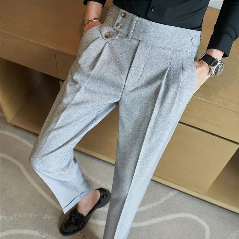 SHOWLU FASHION STORE Gray / 31 / CHINA Spring Autumn Men High Waist Belt Design Casual Slim Formal Dress Pant Men Social Office Wedding Party Dress Suit Pants