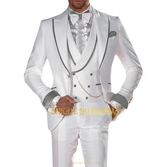 SHOWLU FASHION STORE GRAY / 3XL(US46)(EU56) Men 3-piece wedding tailcoat (jacket+vest+pants) fashion performance concert groom engagement cocktail summer party custom suit