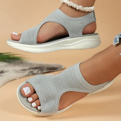  Showlu Fashion Store GRAY / 43 Women Summer Shoes 2024 New Mesh Fish Platform Sandals Women's Open Toe Wedge Sandals Ladies Light Casual Shoes Zapatillas Muje