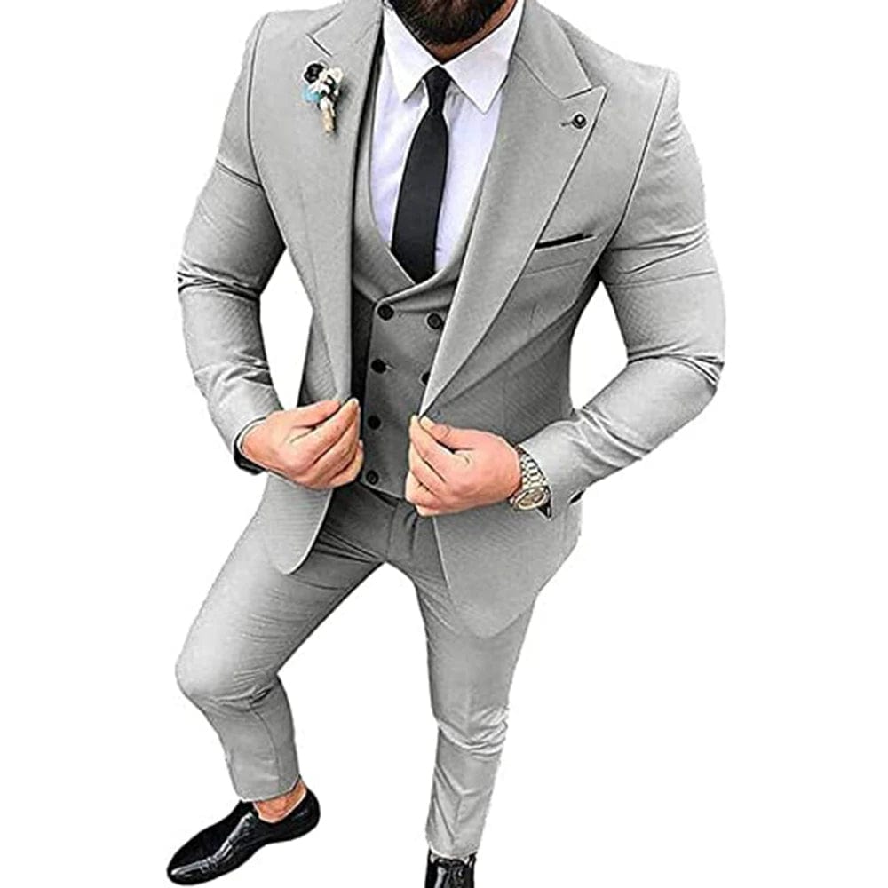 Showlu Fashion Store GRAY / 5XL(EU60) / CHINA 2022 Men Suits for Wedding Party Business And Casual Suit Peak Lapel 3 Piece （Blazer + Vest + Pants）Slim Fit  Costume Homme