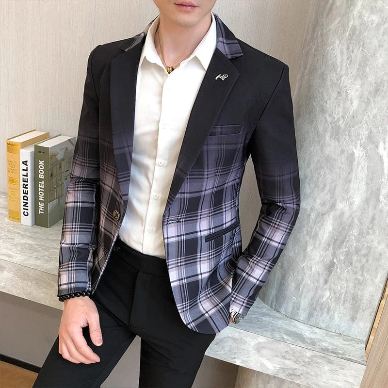 SHOWLU FASHION STORE Gray 8026 / S ( 160cm 40-48kg ) Blazer Men Boutique Fashion Plaid Men's Slim Casual Suit Jacket Male Ball Social Blazer Suit Coat Host Clothing