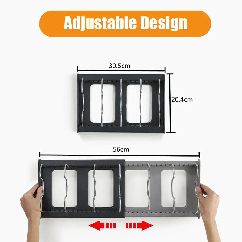  Showlu Fashion Store GRAY Expandable Pot and Pan Organizers Rack Holder Kitchen Cabinet Pantry Bakeware Organizer Rack with 6 Adjustable Compartments