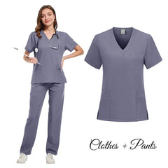 SHOWLU FASHION STORE Gray / L New Nurse Uniforms Elatic Solid Tops Pants Woman Man Scrub Trousers Dental Vet Hospital Pet Clinic Medical Uniform Scrub Sets