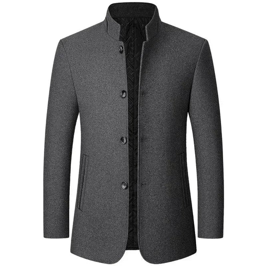 Showlu Fashion Store Gray / M 45-55 KG BROWON Brand Winter Coat Men Chinese Style Stand Collar Solid Coats for Men 2023 Autumn and Winter Business Casual Woolen Jacket