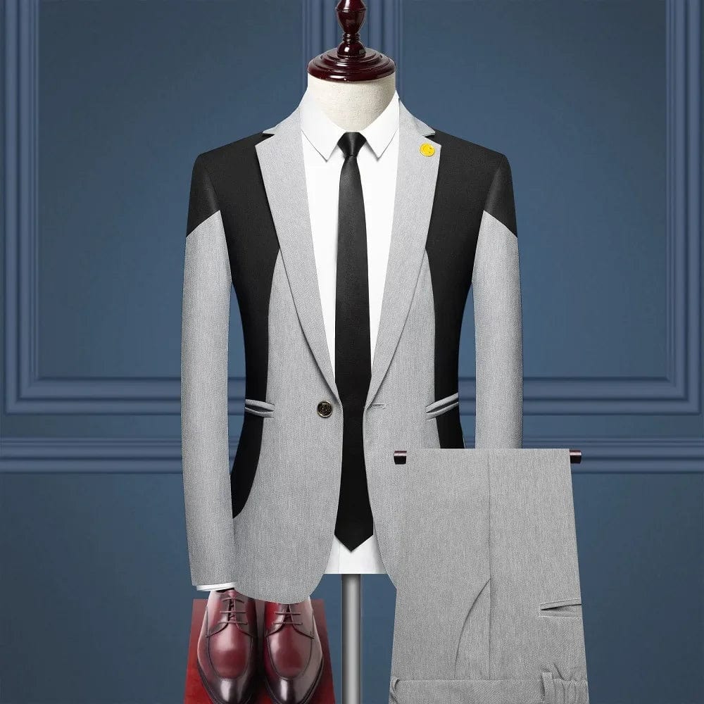 SHOWLU FASHION STORE GRAY / M (EUR XXS) Suit (Blazer+ Pants) Men's Fashion Business Gentleman's Professional Fit Matching Color Outdoor Formal Wedding Casual Suit