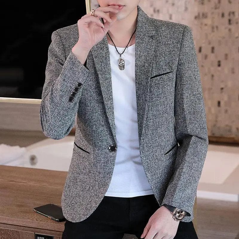  Showlu Fashion Store GRAY / S Fashion Lapel Button Pockets Solid Color Casual Blazers Men's Clothing 2023 Autumn Winter Loose Korean Tops All-match Suits