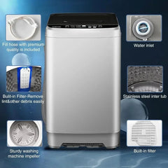 Showlu Fashion Store Gray / United States 15.6lbs Full-Automatic Washing Machine, Portable Laundry Washer with Drain Pump, 10 Programs 8 Water Levels with LED Display