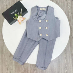 Showlu Fashion Store gray vest pants / 4T Children's Flormal Plaid Dress Suit Set Baby Boy Autumn Wedding Party Banquet Costume Kids Double Breasted Blazer Pants Bowtie