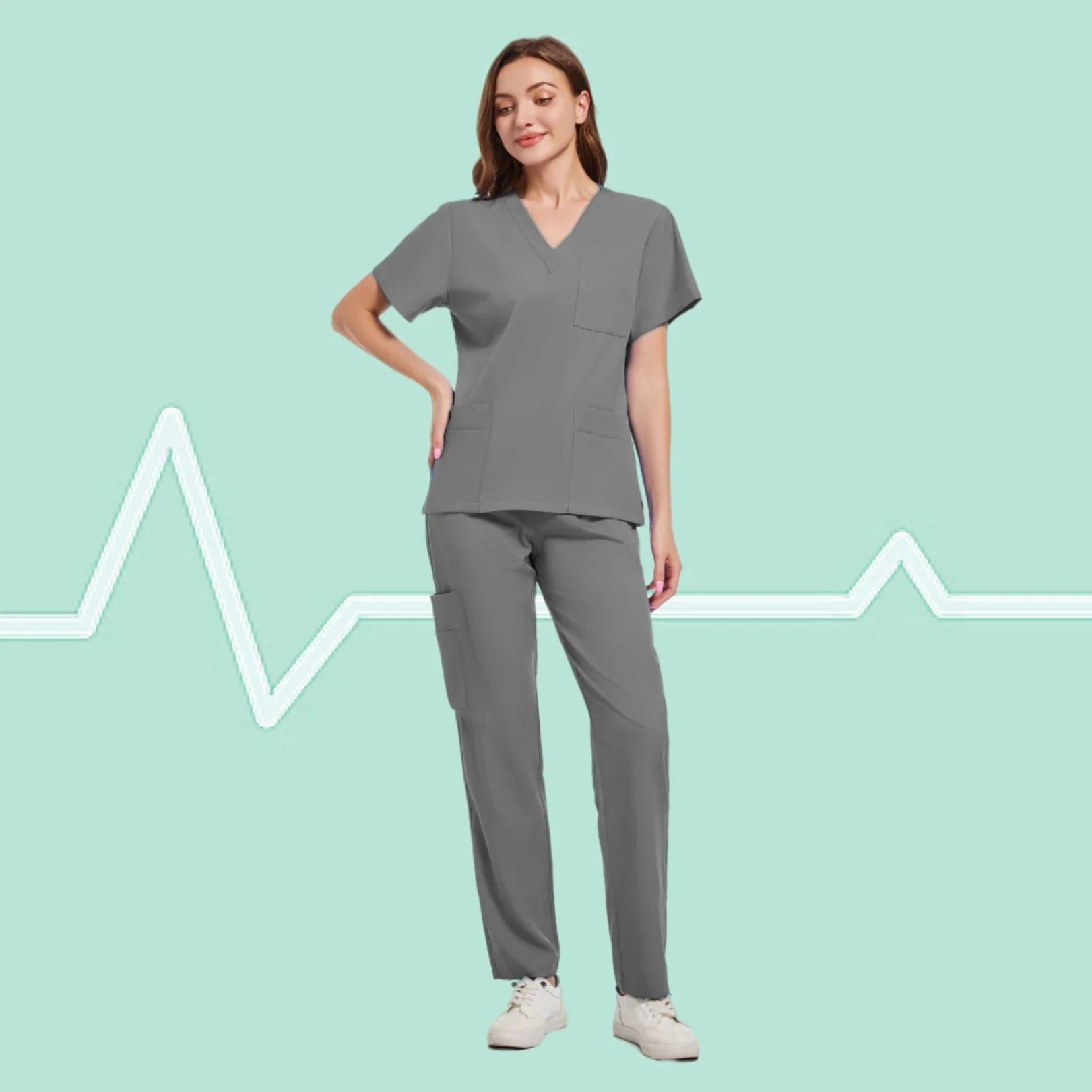 SHOWLU FASHION STORE Gray / XL High Quality Uniforme Medical Nurse Uniform Scrub Set Women and Men's Modern V-Neck Top and Pant Hospital Workwear Doctor Suits