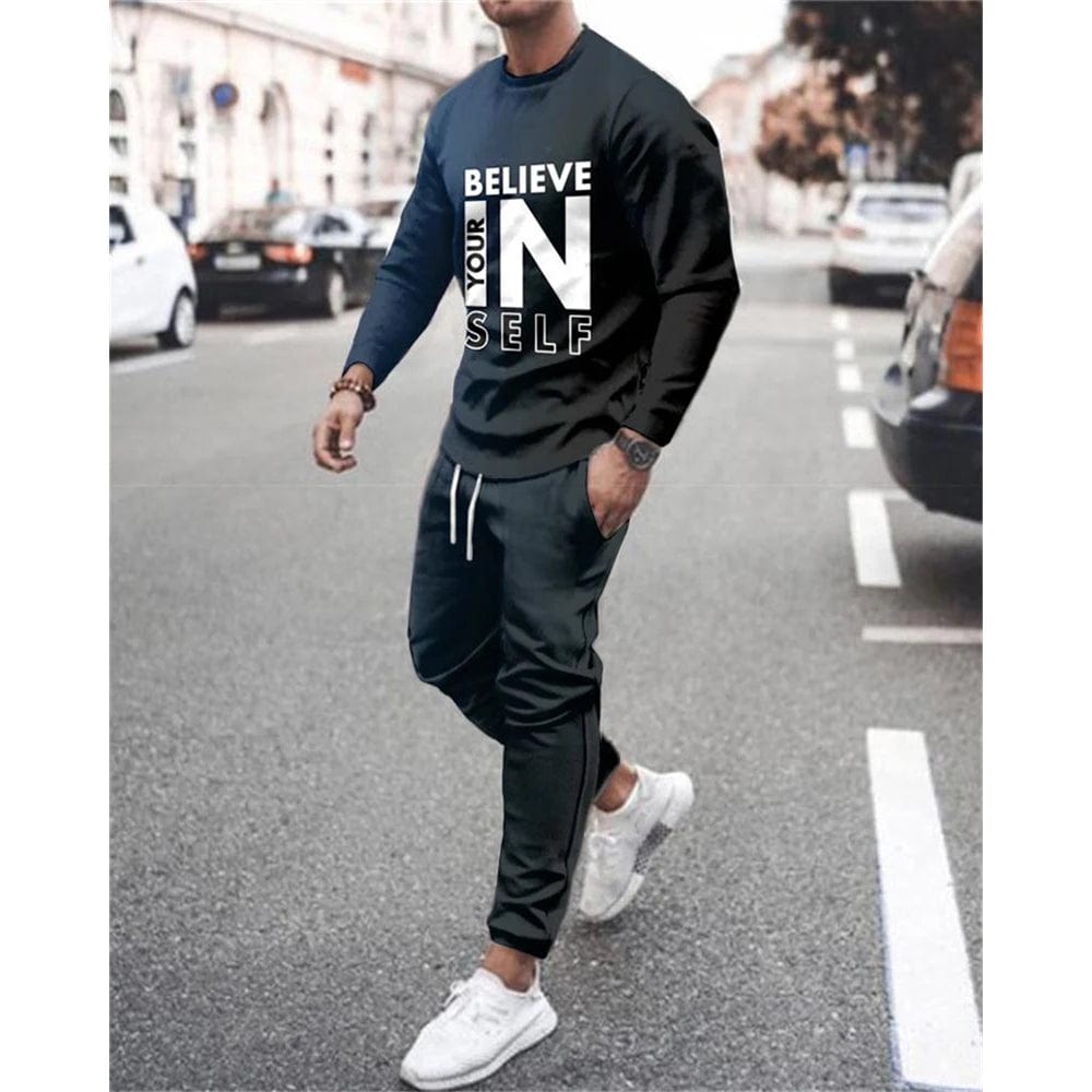 SHOWLU FASHION STORE GRAY / XXXL Men Spring And Autumn Vintage Tracksuit Casual long Sleeve T-Shirt+Pants Suit two-Piece Set Man Clothing 2024 Street Sportswear