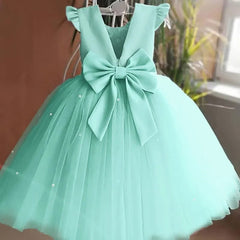  Showlu Fashion Store green 01 / 9M Toddler Girl Blue Beaded Tutu Gown 1-5 Years Baby Girl Birthday Party Dress Little Girl V-Back Bow Tulle Clothes Infant Costume